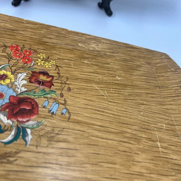 Vintage Set 3 HASKO Faux Wood Ornamental Floral Roses Lithograph Serving Trays - Picture 7 of 7